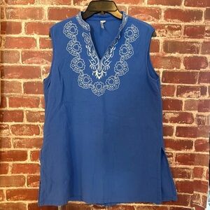 Lulu-B Royal Blue Sleeveless Embroidered V-Notch Tunic